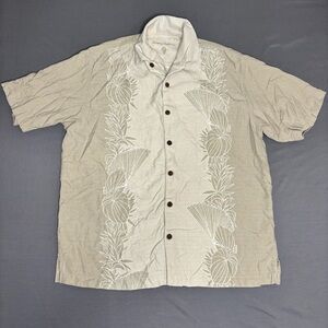 Tommy Bahama Shirt Men's Large Hawaiian Camp 100% Silk Botanical Palm Tree